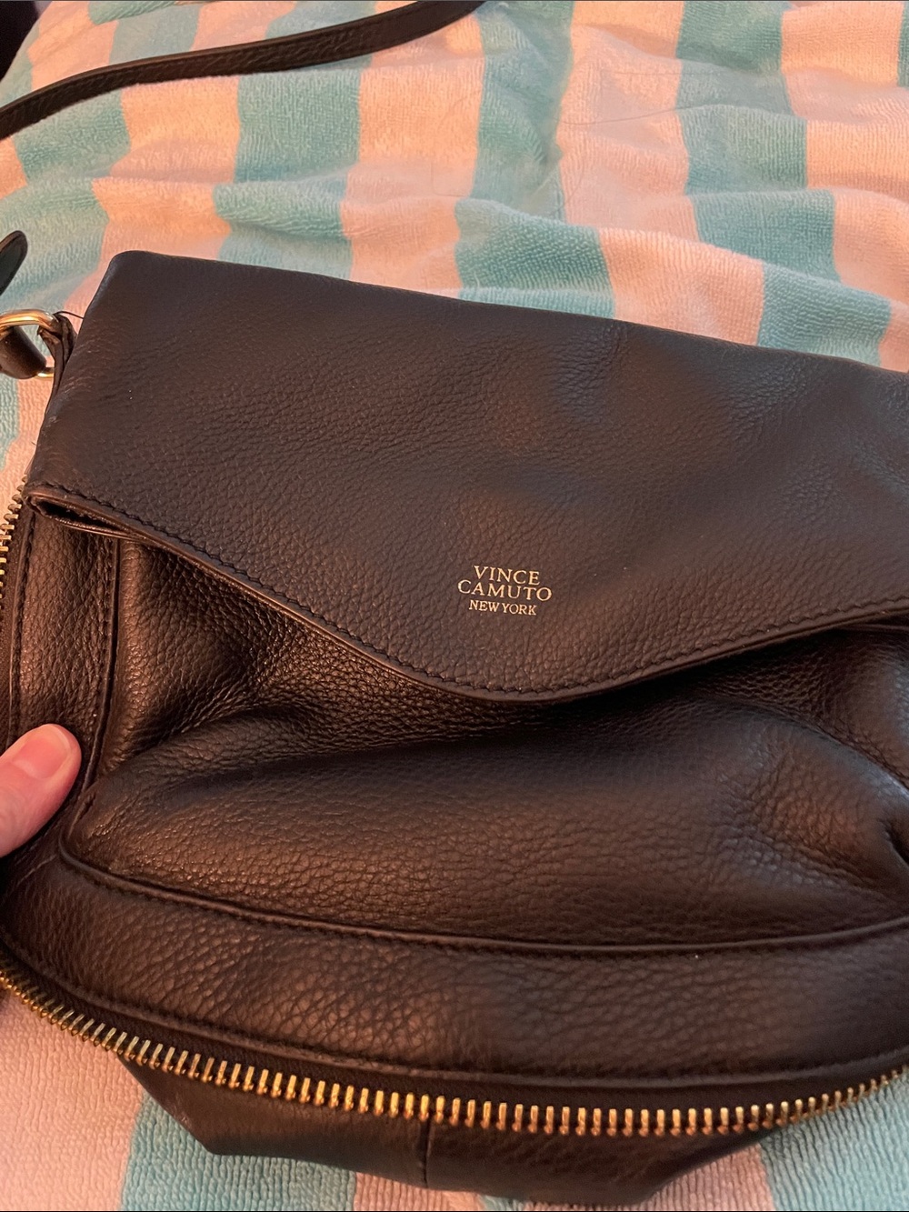 Vince Camuto Black Leather Flap Crossbody with Gold Hardware